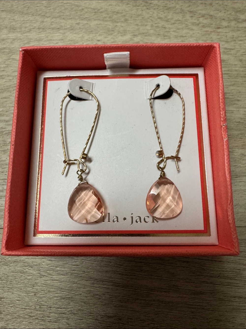 Gold-Tone Drop Earrings with Rose Pink Faceted Teardrops by bella•jack